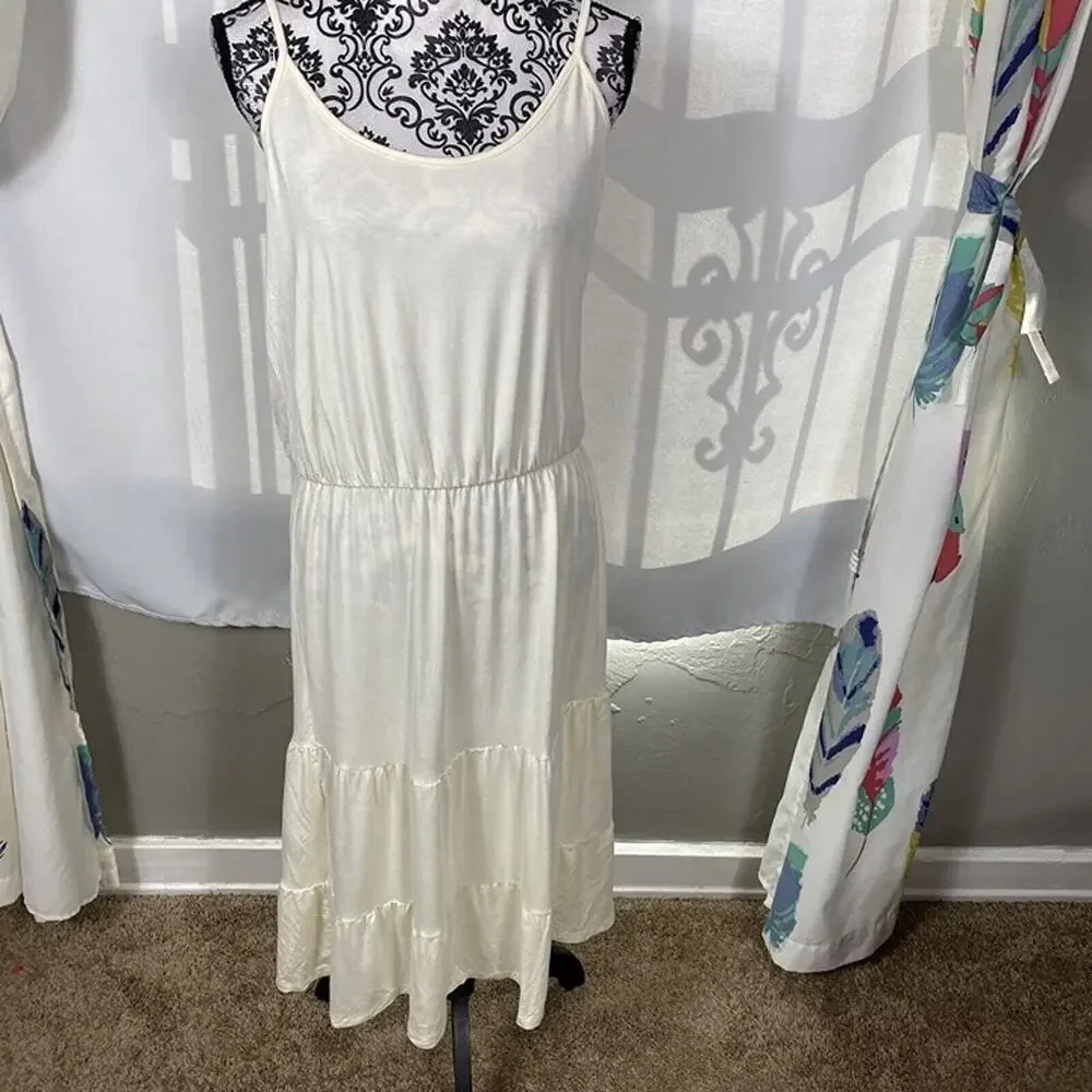 NWOT Beach Break Cream Drop Waist Midi Dress Large Sleeveless Tier Summer Rayon
